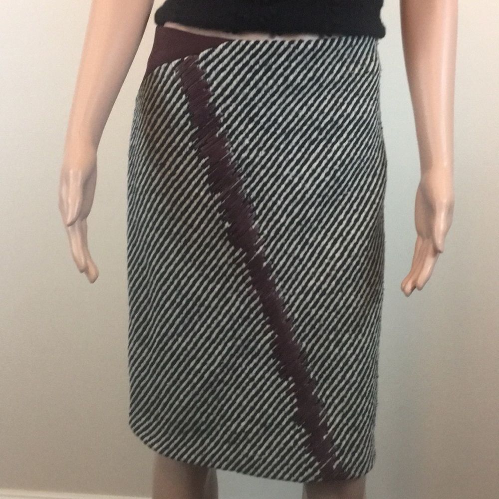 Fendi Black, White & Burgundy Diagonal Wool Pencil Skirt